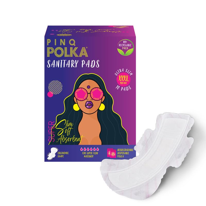 PINQ POLKA Sanitary Pads For Women|10 Pads XXXL 400MM |Premium Ultra Thin Heavy Flow, Maternity |Wider Back with 5 way Sticking|Organic Cotton Soft Rash Free|Biodegradable Diposable Bags| Toxin Free (B09CNWFZ7Z) Amazon Price History, Amazon Price Tracker