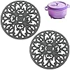2 pack cast iron metal trivet heavy duty trivet rack for hot pots and pans 46 inch round vintage teapot stands holders for countertop dining table farmhouse decoration with rubber peg  urban country home decor