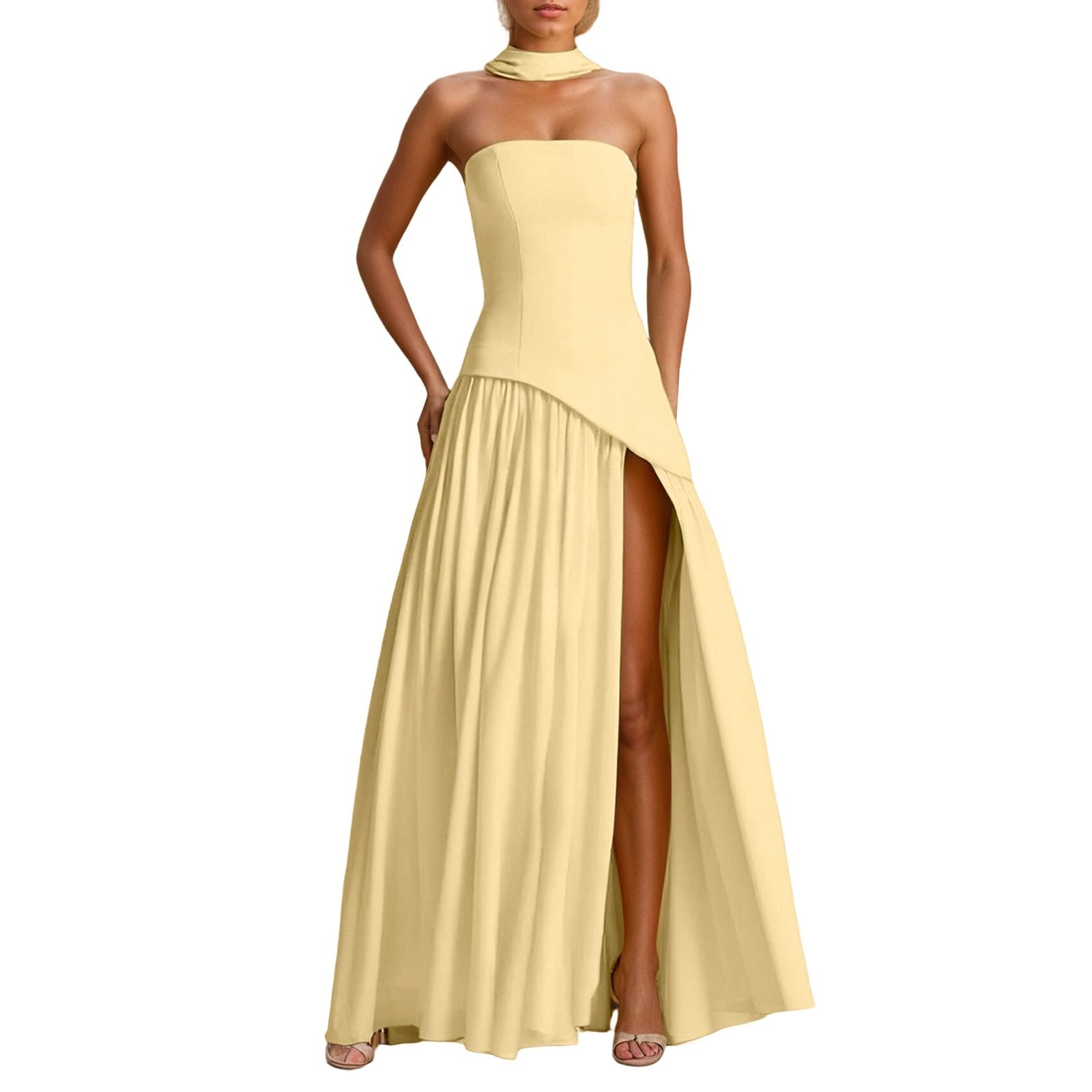 Vestido maxi de graduación ajustado con escote bandeau palabra de honor 8