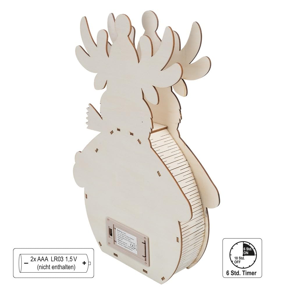 LED Rentier Deko Aus Holz – Bastelfertig Mit 5 Warmweißen LEDs, Ideal Für Weihnachtsdekoration