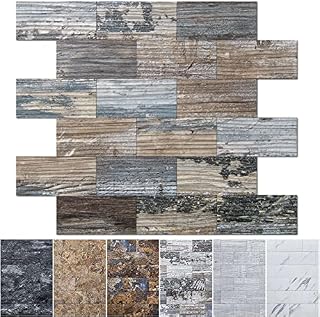 Art3d 10 Pack (30cm*35cm) Stick on Tiles Backsplash, PVC Gray Rustic Backsplash Wood Tile for Kitchen Peel and Stick