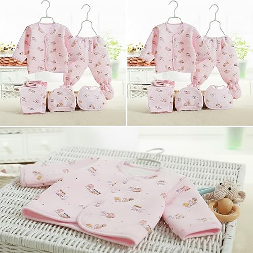 Image of Presents New Born Baby Summer Wear Printed Baby Clothes 5Pcs Sets 100% Cotton Boys Girls Unisex Baby Cotton /Summer or Flannel Suit Infant Clothes First Gift for New Born (0-6 Months)