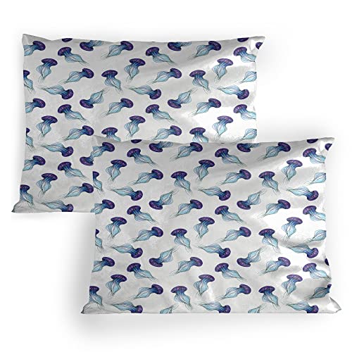 Lunarable Jellyfish Pillow Sham Set of 2, Jellyfish Sea Ocean Wildlife Creature Theme Art Print with Modern Design, Quality Microfiber Bedding Item for All Seasons, 36