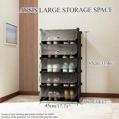 Image of AYSIS DIY Multi-Purpose Plastic Shoe Stand Rack Box Organizer with Door, Storage for Chappal, Slipper, Sandals, for Home & Entryway, Black, 5-Shelf-5-Door