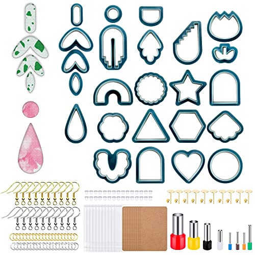 Creperture Juego de Arcilla Polimérica 142 Piezas de Kits de Fabricación de Aretes de Arcilla con 24 Formas Diferentes Accesorios de Aretes para Joyería de Arcilla Polimérica y Aretes Color Azu