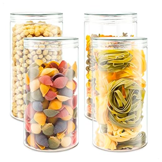 D' Luxy Pack 4 Botes de Polietileno Alimentario, 1,5 L (20x10 cm). Tarros con Tapa Transparente de Polietileno. Reciclables. 100% Libres de BPA.