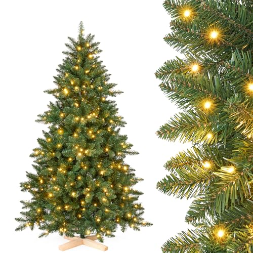 Yorbay Árbol de Navidad Artificial con iluminación LED: PVC Artificial con Soporte de Madera para decoración navideña, Ideal para Ambiente Festivo (180 cm)