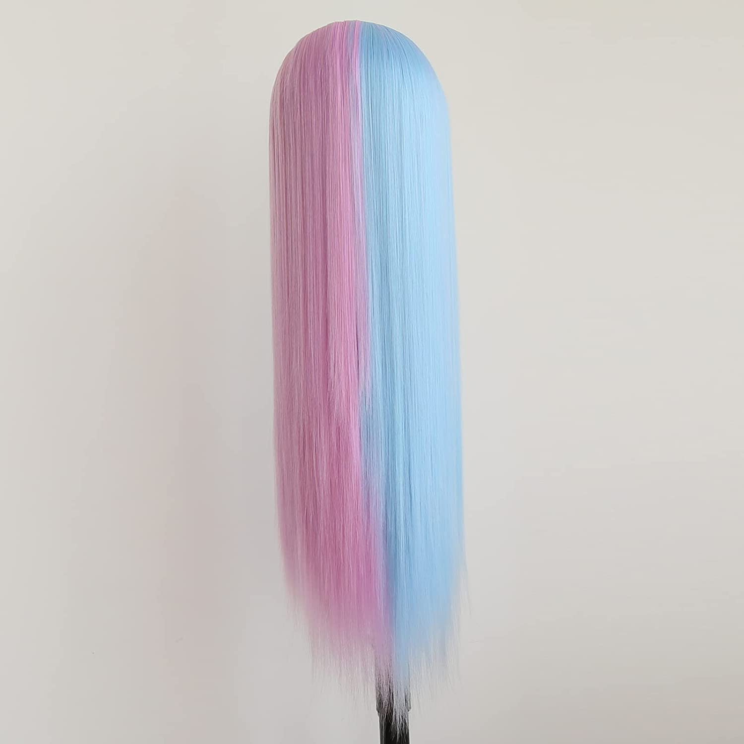 Xiweiya Synthetic Lace Front Wigs - Long Silky Straight Blue Half Pink Wigs - Heat Resistant - Image 4