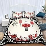 Funda Nordica Cama 90 Infantil Linterna China Funda Edredon 135x200 Tema de Vacaciones Fundas de Edredón Impresión 3D Ropa de Cama Microfibra Transpirable 3 Piezas con 2 Fundas de Almohada B/272