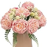 KP HOME Blumenstrauß künstlich aus Rosa Rosen – Deko Kunstblumen Wie Echt mit 9 Blüten - 40 cm Hohe Seidenblumen für Innen & Außen, Tischdeko, Hochzeiten, Events oder Grabgestecke