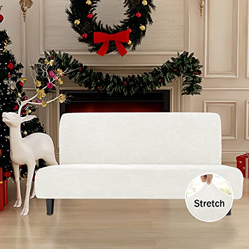 Image of Easy-Going Stretch Medium Futon Slipcover Armless Futon Cover Cream