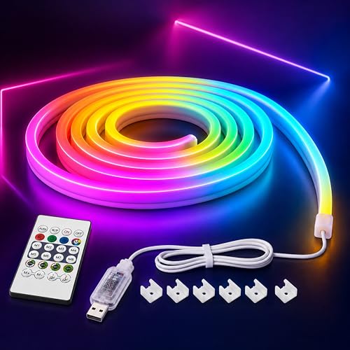 Image of NEWNESS Smart RGB Neon LED Strip Light 5 Meter with Remote | Flexible IP65 Waterproof Silicone Rope Light for Bedroom, Ceiling, Gaming Room, Party & Outdoor Decoration