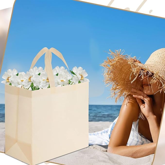 MALLOOM 50 Sacs Cabas Réutilisables en Vrac – Sacs Shopping en Non-Tissé avec Poignées, Sacs Tote Vides pour DIY, Promotion, Cadeaux, Dessin, Publicité, Événements
