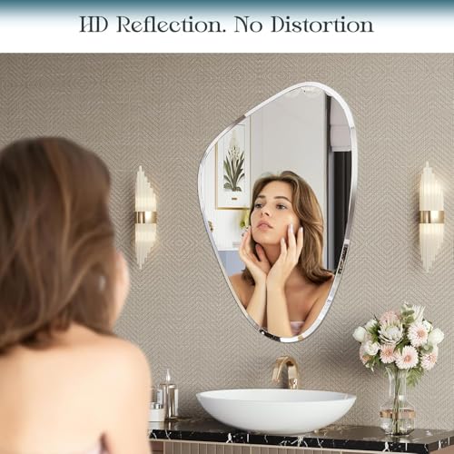 Image of Creative Arts n Frames 18x24 inch 5mm Thick Beveled Smooth Edges Frameless Wall Mount HD Mirror Home Office Hotel Decor for Living Restroom Bedroom Bathroom (Irregular Shape 18x24 HD Mirror)