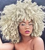 KEAT Blonde Afro Kinky Curly Wigs for Black Women, Short Blond Big Hair Wig with Bangs, Fluffy Full...