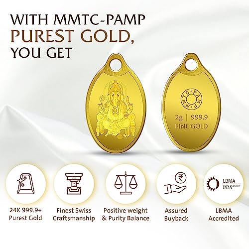 Image of MMTC-PAMP 24k (999.9) 2 gm Ganesha Yellow Gold Coin cum Pendant