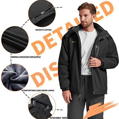 Image of Men's Winter Skiing Jacket Waterproof Warm Snow Fleece LiningCoat Mountain Hooded Windproof Rain Jacket S-6XL
