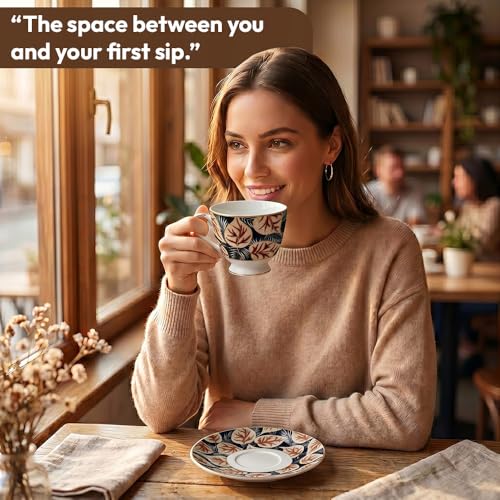 Image of UPC Premium Bone China Cup & Saucer Set (6 Pieces) | Elegant Solid Color Tea Coffee Cups | Lightweight, Durable & Glossy Finish | Ideal for Home, Office & Gifting