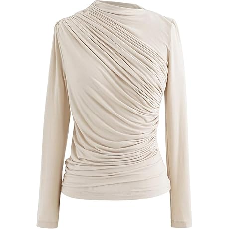 Women's Chic Mock Neck Ruched Long Sleeves Knit Top