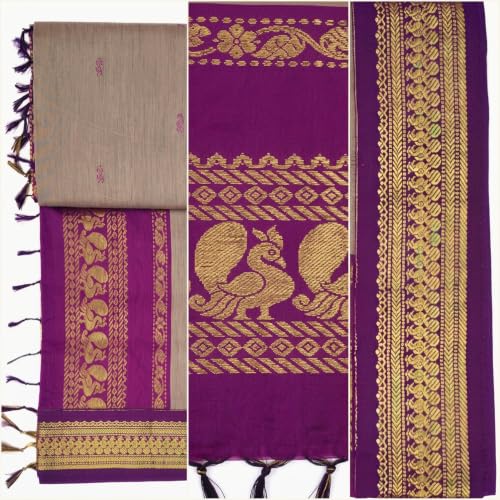 Image of Pure Kalyani Cotton Saree | Zari Border & Blouse Piece - Lata Gadwal Design | Traditional Saree