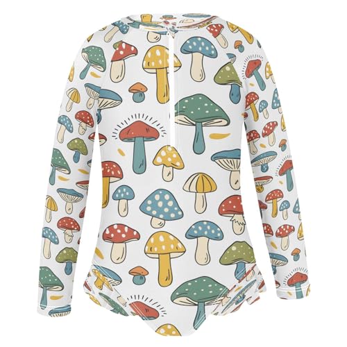 Colorful Mushroom 1 Girls Long Sleeve Swimsuits One Piece Zipper Bathing Suit UPF 50+ Rashguard Swimwear2