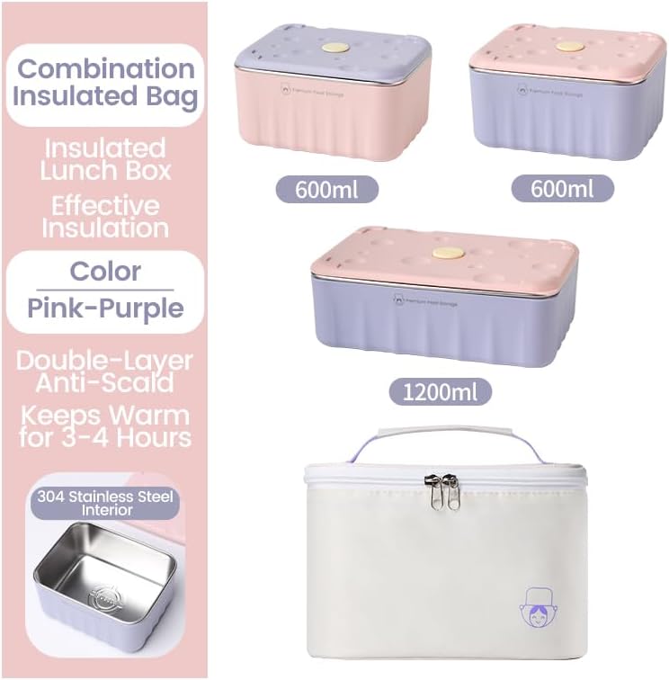 4pcs Colorful Lunch Box Set, 304 Stainless Steel Fresh-Keeping Containers with Silicone Sealing Ring, Microwaveable, Portable Storage & Insulated Bag