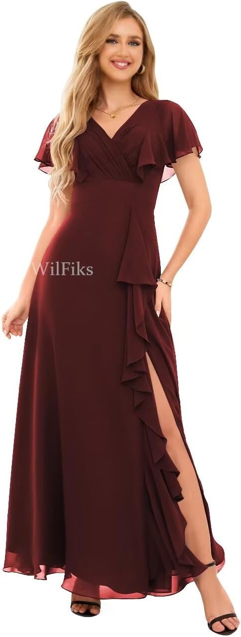 Ruched Chiffon Elegant Evening Dress with Beaded Drape Overlay Chocolate main image 1