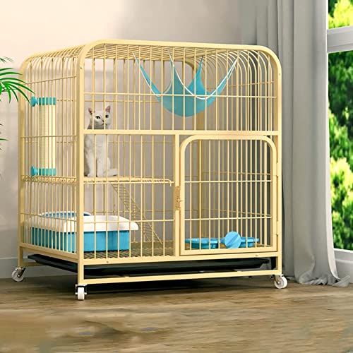 Zetify猫 ケージ 2段 折りたたみ キャットケージ ドア付き 掃除しやすい 脱走防止 猫ケージ2段 横幅71m×奥行54×高さ75 ネコハウス 多段 組み替え自由 簡単組み イエロー