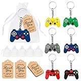BigVivi 24 Teiliges Schlüsselanhänger Video Game Kordelzug Geschenktüten und THANK YOU Kraft Tags Video Game Controller Handle Keychain Set Anhänger für Kinder Junge Gaming Party Taschenfüller