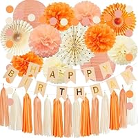 Orange Beige Herbst Boho Geburtstag Party Dekorationen Herbst Süß Pfirsich Geburtstag Frauen Mädchen Groovy Papierlaternen Seidenpapier Pom Poms Papierfächer Quaste Gralands Herbst Orange Beige Party