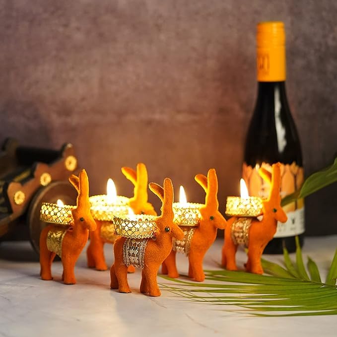 Photophores renne de Noël orange bougeoir de fête maison et bureau