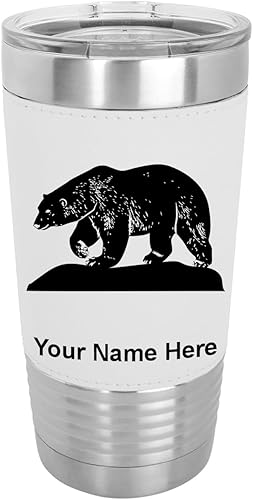 Miniatura 24 de LaserGram Vaso aislado al vacío de 20 onzas, oso polar, grabado personalizado incluido (piel sintética, gris)
