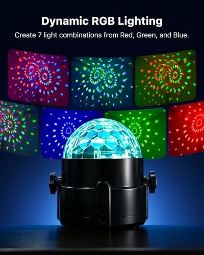 Image of 3 Pack RGB Disco Ball Lights with Sound Activation and 4.9ft Type C Cable | Remote Control Strobe Lamp, 7 Projector Color Mode, for Christmas & Halloween Home Patty Decor, Karaoke Lovers, Kids Gift