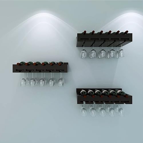 Vista 3 de Estante de pared creativo de madera maciza para copas de vino, estante para botellas, restaurante y bar, estante de vino al revés, estante