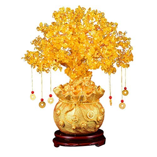Estatua de cristal del �rbol del dinero feng Shui citrino de cuarzo de cristal Bonsai con monedas colgantes �rbol de piedras preciosas�