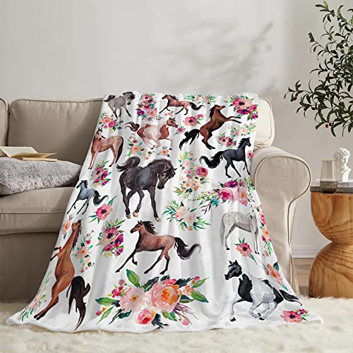 Horse Blanket For Girls Beautiful Horse With Wreath Throw Blanket, Ultra Soft Warm Fleece Blanket For Couch Bedding Living Room, Horse Gifts Flannel Blanket For Women 40"X50" #TOP3