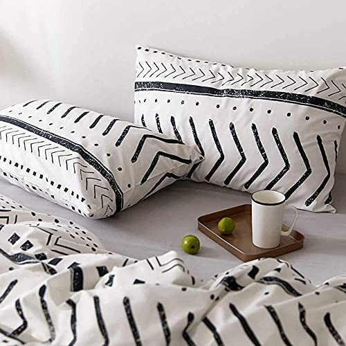 Houseri White And Black Striped Comforter Set King White Aztec Comforter Boho Bedding King Size Folkloric Bohemian Tribal Bedding Striped Chevron Geometric Comforter Sets King #TOP2