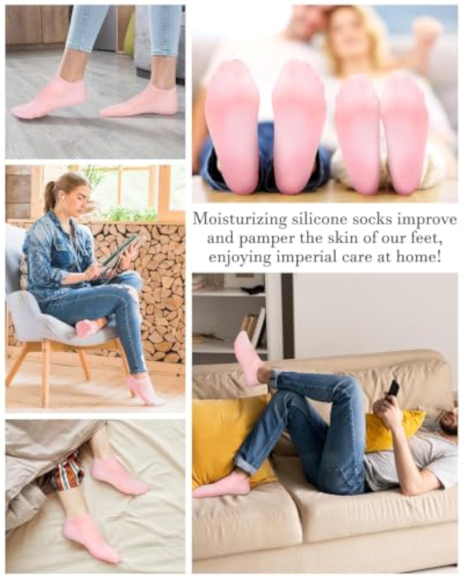Silicone Moisturising Socks for Dry Feet and Heels, Reusable