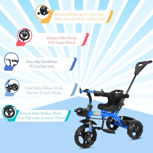 Image of Tricycle 1 Years to 5 Years with Removable Safety Guard and Parental Control Back Side Push Handle with Rubber Tyre for Kid's CR07 (Blue 5)