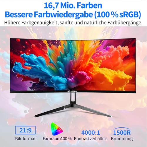 CRUA 34 Inch Curved Gaming Monitor, 21:9 WQHD 3440x1440 165/180Hz 1500R Ultrawide Computer Monitor Support Freesync,PBP, HDMI 2.0 & DP 1.4, Wall Mountable/Tilt Adjustable-Black 4