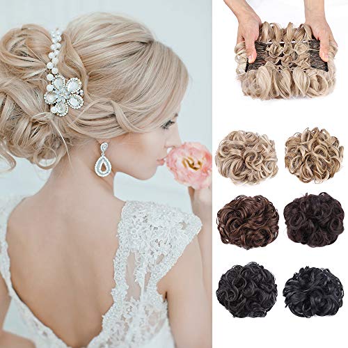 HANYUDIE Messy Bun Scrunchie Chignon Hairpiece Curly Chignon Bun Updo Haircomb Extension Combs in Messy Bun Hair Piece for Women