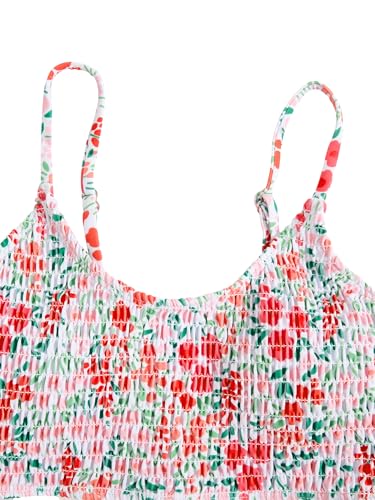 Image of SOLY HUX Girl's Floral Print Bikini Set Spaghetti Strap Smocked Bathing Suit Two Piece Swimsuit