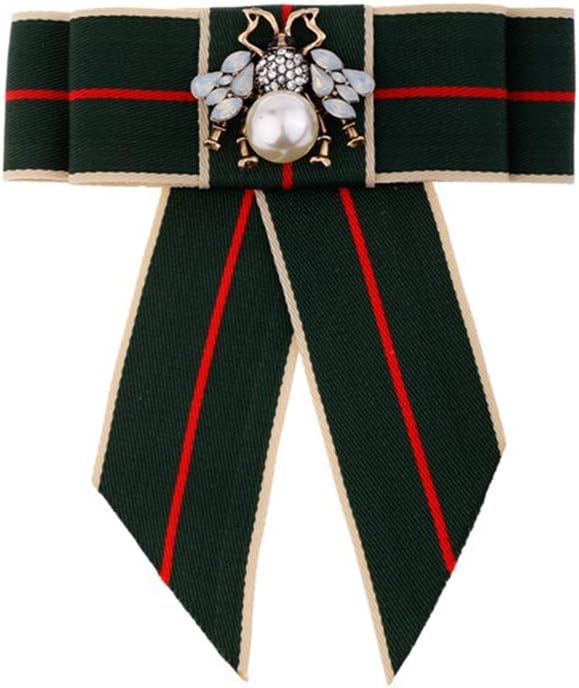 Vpang Crystal Bee Bow Brooch Pre-Tied Neck Tie Brooch Pin Striped Bow Tie for Women Wedding Party Bow Tie