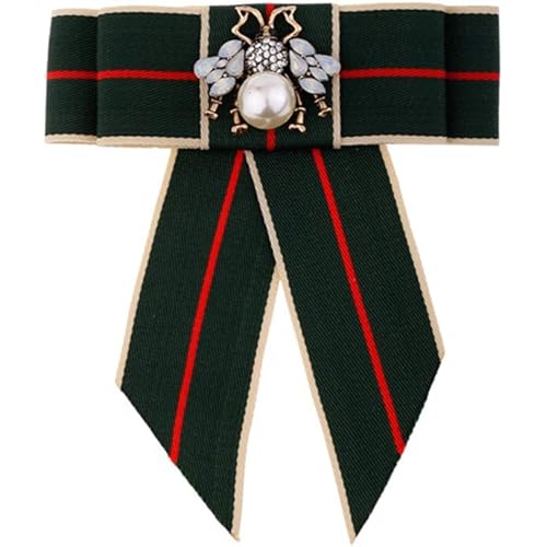 Vpang Crystal Bee Bow Brooch Pre-Tied Neck Tie Brooch Pin Striped Bow Tie for Women Wedding Party Bow Tie