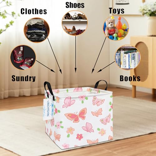 Image of Square Storage Baskets Children Shelves Gift Toy Organizer Room Butterfly | Laundry Hamper Collapse Canvas with Handles for Organizing Home Kitchen Children Toys Office Closet Shelf