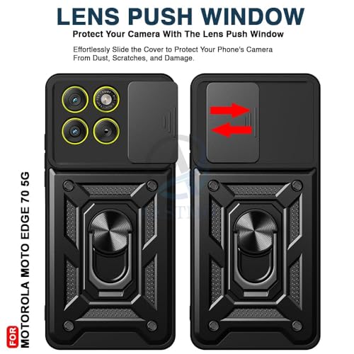 Image of Luxe Back Cover Compatible for Motorola Edge 70 5G | D10 Tough Armor Case | Sliding Camera Shield | 360 Protection | Kickstand Ring Holder | Military-Grade Bumper Case - Black