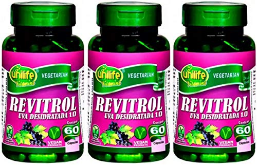 Resveratrol Revitrol Uva Desidratada Vegano 500 mg Unilife 60 Cápsulas kit 3 Unidades