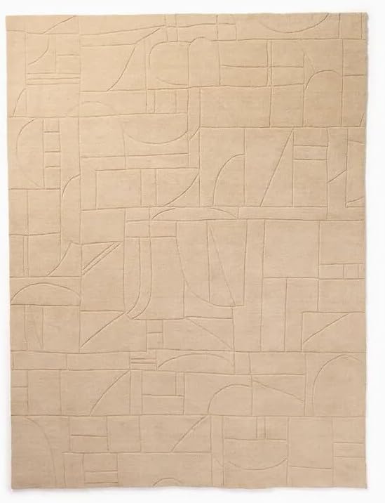Hand Tufted Wool Area Rug, Sculpted Geometric Textured Design in Warm Camel Brown, Rectangular, Modern Minimalist Carpet for Living Room, Bedroom, Office