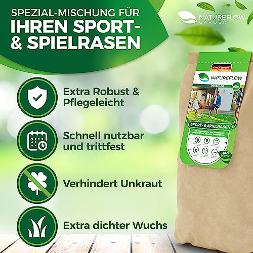 Rasensamen Sport und Spielrasen 5 kg extra robuust - Schnell wachsender Rasensamen 10kg - Rasensaat Spiel- und Sportrasen Made in Germany - Premium Grassamen schnellkeimend - Rasensamen schnellkeimend - Afbeelding 5