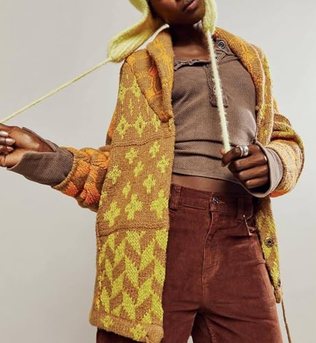 Image of Womens Knit Cardigan Sweater Button Down Oversized Sweaters Y2k Graphic Shawl Collar Fall Cardigans Coats